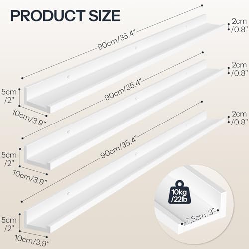 Image of HOOBRO Floating Shelves, Wall Shelf Set of 3, 35.4 Inches Hanging Shelf with Raised Edge and Invisible Brackets, for Bathroom, Bedroom, Kitchen, Office, Living Room Decor, White WT90BJ01