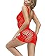 ROSVAJFY Damen Sexy Netz Minikleid Fishnet Dessous, Fischnetz Babydoll Lingerie Nachtwäsche Unterwäsche Stretch Kleid ohne Ärmel Perspektiv Reizwäsche Freie Größe (Rot)