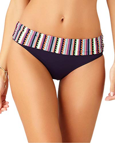 Anne Cole Navy Multi Friendship Bracelet Print Foldover Bikini Bottom XS