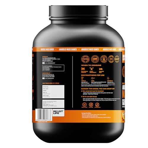 Image of BeastLife High Protein Mass /Weight Gainer | 2.5 KG | Strawberry Banana | NABL LAB Tested | For Muscle Gain & Fast Growth | Cereal-Based Formula, No Maltodextrin | India's #1 Cereal Based Bulk Gainer