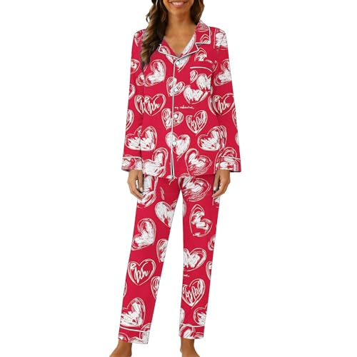 Conjunto de pijama para mujer con estampado de corazón para el