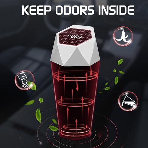 Image of Car Trash Can with Lid, Mini Car Trash Cup with 30 Additional Trash Bags, Car Accessories for Interior, Leakproof Vehicle Garbage Bin for Car, Home, Office - 2 Packs, Silver