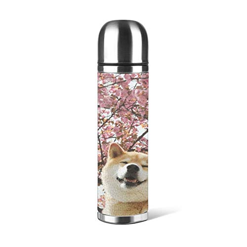 柴犬 まる と 桜 水筒 直飲み ステンレス鋼 マグボトル サーモスカップ 真空断熱 ケータイマグ 保温 保冷 軽量 大容量 500ml ボトル コップ 付き