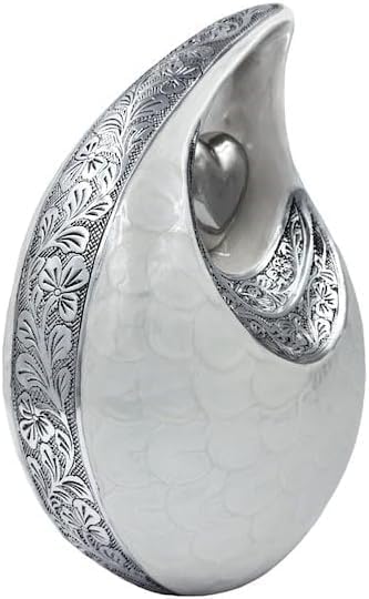 Teardrop Decorative Urns for Human Ashes - Engraved Urns for Ashes Male, 11X8 inches, White & Silver by AB Instruments CO.