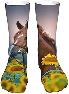 883 Compression Socks Horse Sunflower Athletic Socks Breathable Calf Socks Non Slip Sports Socks For Trekking Hiking Jogging 40cm