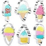 Orapink Juego de 6 cortadores de galletas de helado para hornear, cono de helado de acero inoxidable, palmera, paletas y cortador de galletas más formas