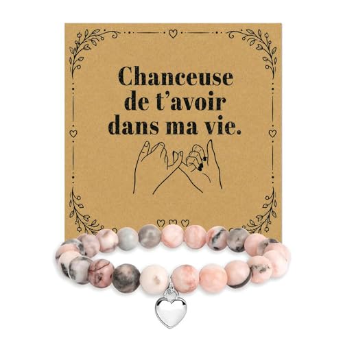 AHEZQILU Cadeau meilleure amie bracelet perles effet pierre avec carte message et boîte cadeau, meilleure amie femme, bijou amitié coeur pour anniversaire...