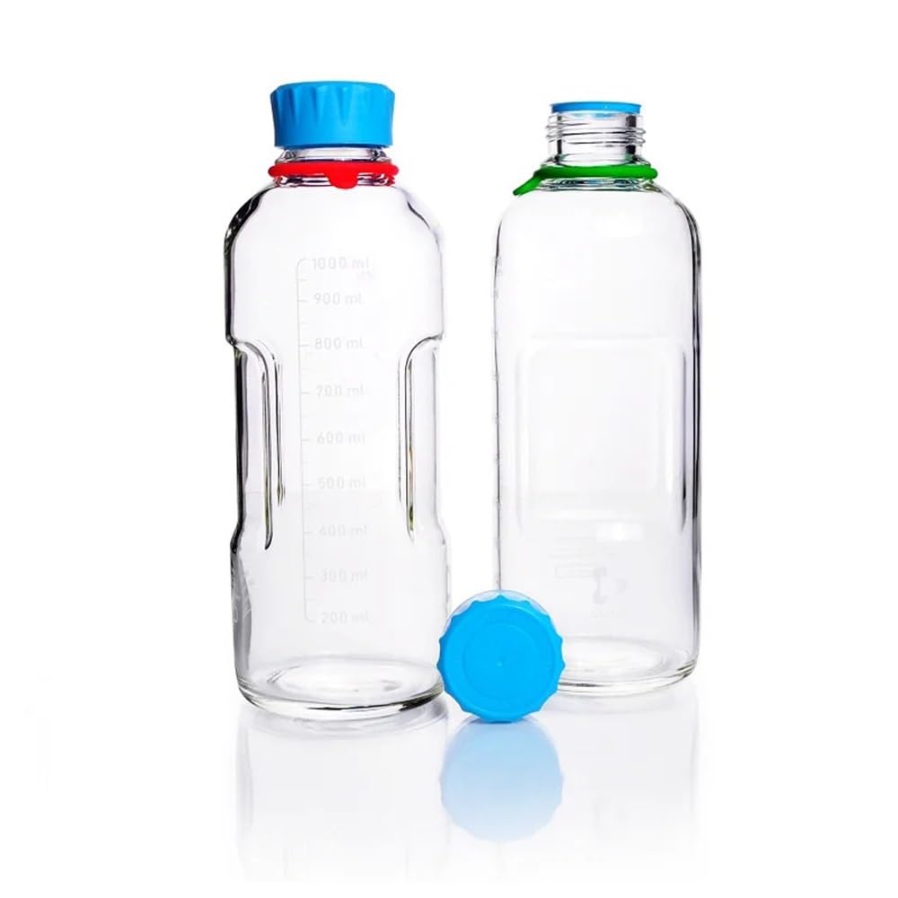 GL45 Laborflasche (klar) mit Schraubverschluss und Ausgießring (PP), mit 168-1 Gewinde graduiert(1000mL)