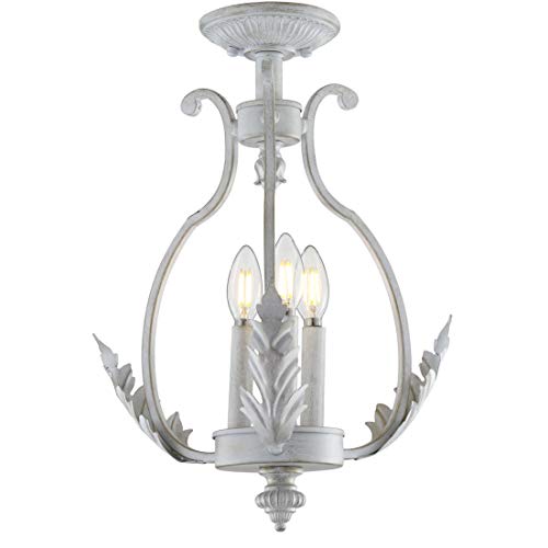 JONATHAN Y JYL9522A Austen 12.2" Metal LED Semi-Flush Mount, WhiteTransitional,Traditional for Bedroom, Living Room, Antique White