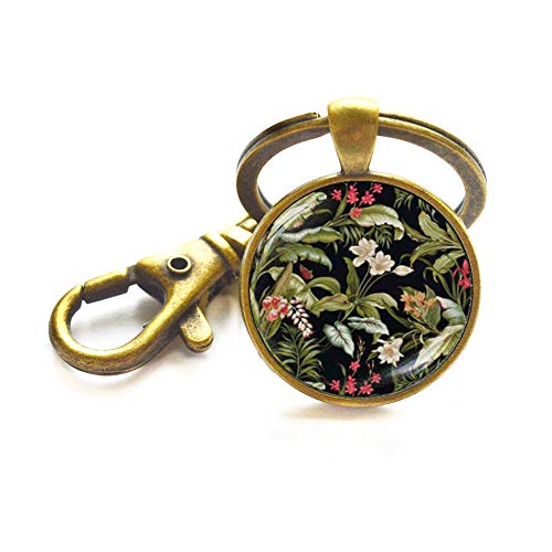 Victorian Style Art Print Keychain,Victorian Floral Keychain,Black Art Flower Key Ring, Floral Print Keychain,M167