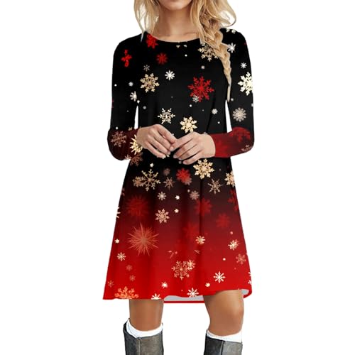 Weihnachtskleid Damen Langarm, Winter Weihnachtskleider Damen Elegant Rundhals,Oversize Weihnachts Kleider Damen Große Größen mit Rentier...
