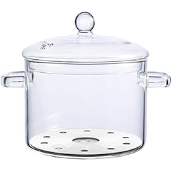 Olla Vidrio TAMUME 1.5L Olla de Sopa de Vidrio para Placa de Inducción con C-Estilo Manijas, Estofado de Olla con Tapa Cubierta para Verduras y Sopa