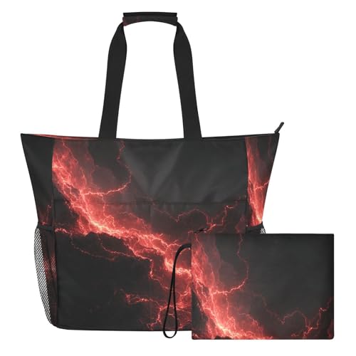 Sac de plage pour femme Red Lightning grand format anti sable et compartimenté