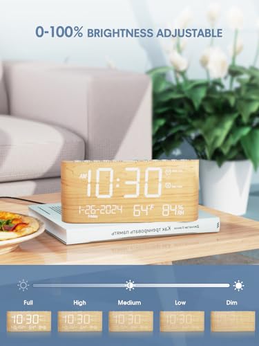 Pplee CR1019 Alarm Clock Large Display,Digital Calendar Clocks With Temperature,Humidity And Date,2 Alarms,4 Alarm Settings,Type C&Usb Charger,Weekday/Weekend Mode,Dimmer&Volume,Wood Desk Alarm Clocks thumb #3
