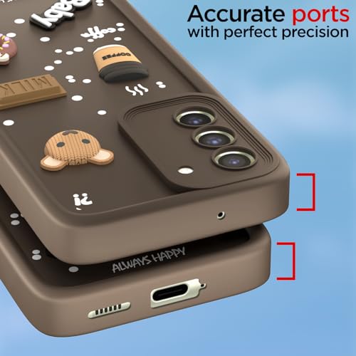 Image of Pikkme Back Cover for Samsung Galaxy S21 FE 5G | Cute Fun Cartoon 3D Bear Silicone Full Body Protection Bumper Cover (Brown)