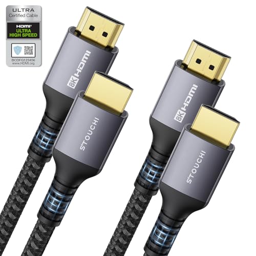 Stouchi 8K HDMI Cable 2-Pack 10FT (Certified) 48Gbps Ultra High Speed HDMI® Cable 8K@60Hz 4K@120Hz @144Hz, SBTM eARC HDR10 Dynamic HDR DTS:X HDCP 2.2&2.3 Compatible with PS5/Roku TV/HDTV/Blu-ray