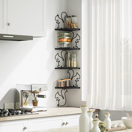 Alsonerbay Black Corner Shelf 4 Tier Shelves For Wall Storage, Easy-To-Assemble Floating Wall Mount Shelves For Bedrooms And Living Rooms (Squirrel Shaped) #TOP1