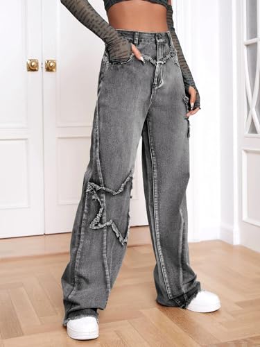 Kedera Women's Wide Leg Denim Pants Teen Star Raw Edge Baggy Trousers High Waisted Boyfriend Y2K Jeans Girls Fashion4