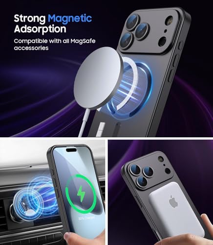 Image of DIZORO Magnetic Case for (iPhone 17 Pro) Case [Compatible with MagSafe][Built-in Camera Lens Protector] Slim Soft Silicone Bumper Shockproof Metallic Luster Back Cover Phone Case - Black