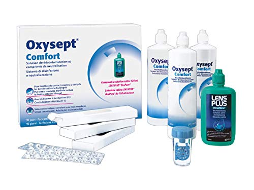AMO Comfort 90 Tage Premium Pack - Peroxid-System zur schonenden Reinigung weicher Kontaktlinsen - Desinfektionslösung, Neutralisationstabletten, Kochsalzlösung u. v. m.