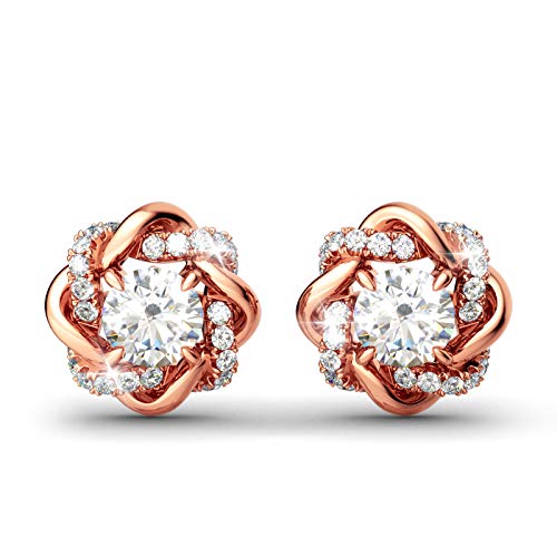 Image of Jeulia Flower Rose Gold Plated Earrings 925 Sterling Silver Cushion Cut Cubic Zirconia Stud Earrings for Women