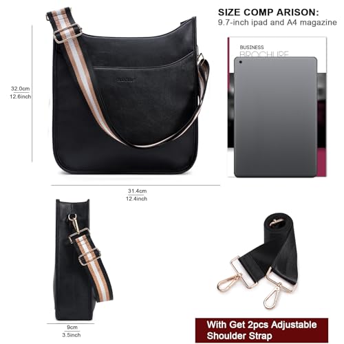Image of HKCLUF Crossbody Bag for Women Vegan Leather Hobo Handbags Guitar Strap Purse Shoulder Bucket Bag with 2PCS Adjustable Straps