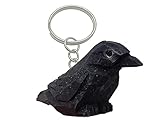 Selsela Hand-Carved Raven Keychain - Miniature Wooden Black Crow Figurine. Wildlife Bird Charm with Clip & Ring, Home Decor, Handmade Carving for Keys & Bags,