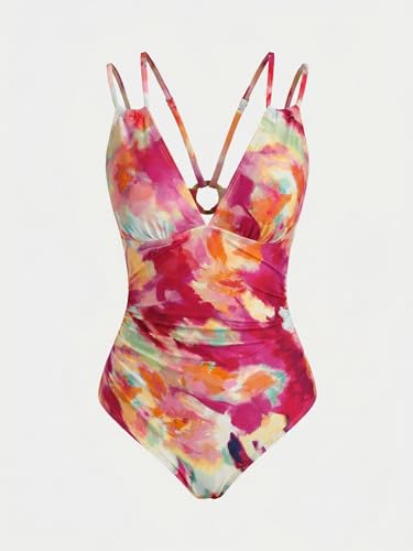 Image of CUPSHE Women's One Piece Swimsuit V Neck Tummy Control Double Adjustable Straps Back Cutout O-Ring
