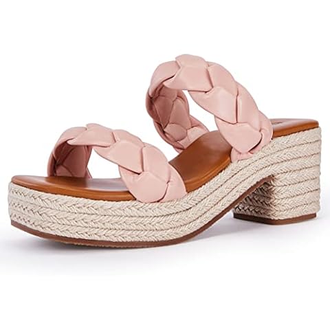 FISACE Womens Summer Espadrilles Platform Wedge Sandals Braided Open Toe Slip On Slide Sandals Cover