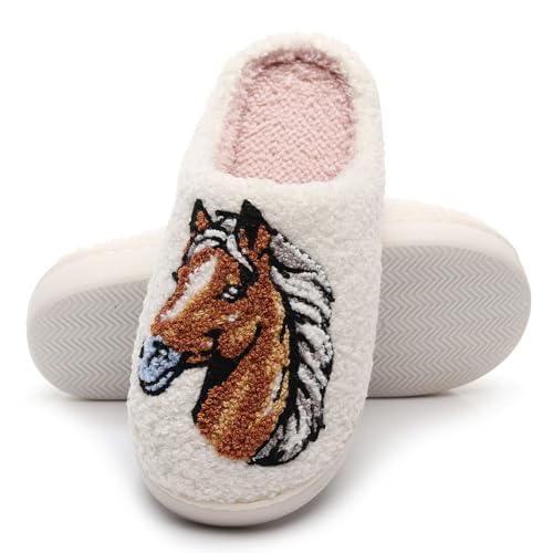 Womens Mens Horse Slippers Cute Retro Memory Foam Cartoon Animal Slippers Fuzzy Warm Plush Couple House Shoes
