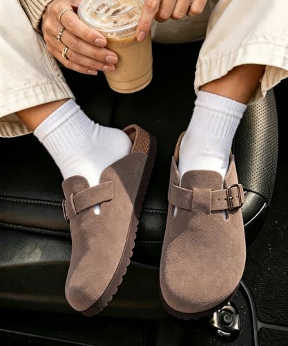 Image of Litfun Unisex Genuine Suede Clogs Comfort & Soft Cork Footbed Potato Shoes