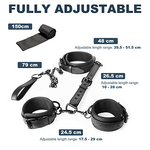 Bondage Bdsm Kit Sex Toys For Couples, 5 Pcs Restraints Set With Adjustable Handcuffs Collar Rope Blindfold, Bed Sm Adult Games, Detachable Bondage Gear And Accessories For Beginners And Experienced #TOP4