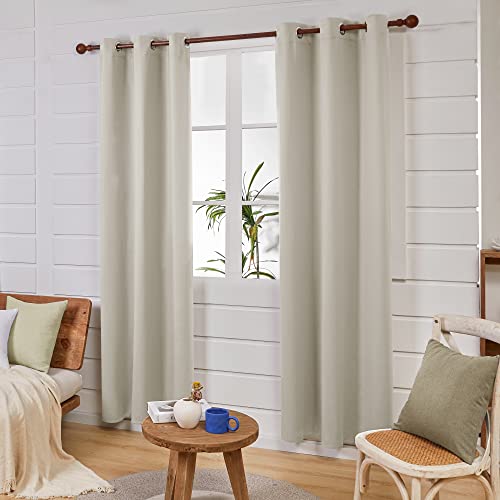 Image of Deconovo Solid Thermal Insulated Grommet Blackout 5.2 Feet Long, Semi Sheer Curtains /Drapes For Bedroom And Living Room 42W X 63L Inch Light Light Beige 2 Drapes