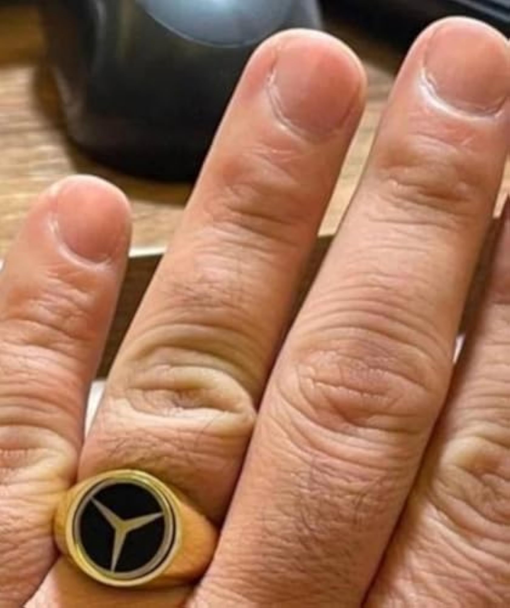Luxury Gold-Plated Adjustable Ring with Black Enamel Inlay