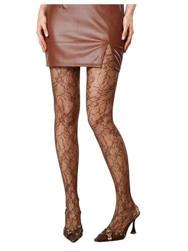 Image of RoseSeek Women's Floral Lace Fishnet Tights Kawaii Y2K See Through Stocking | Sheer Mesh, Lace Tights, Floral Lace Fishnet Tights, Thigh Highs, Leggings, Y2K Stockings