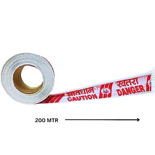 Image of SINGHAL Caution Tape Roll 200 Meter 3 inch Inch Red and White, Barricade Tape Non-Adhesive Warning Tape Waterproof Polyethylene Material 200 mtr (200 mtr Combo Pack of 3)