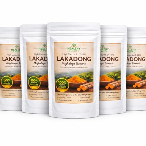 Image of Healthy Craft Lakadong Turmeric Powder | 7%+ High Curcumin | Meghalaya GI Certified Haldi | Raw, Natural & Unpolished | Superfood for Golden Milk & Daily UseRich Aroma & Deep Flavor (75 * 5=375 gm)