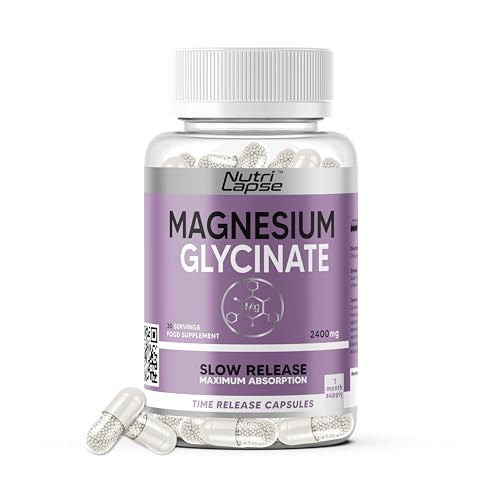 Magnesium Glycinate 120 Capsules – High Strength, Granular Technology, Sustained Slow Release for Maximum Absorption – 2400mg Delivering 340mg Elemental Magnesium per Serving