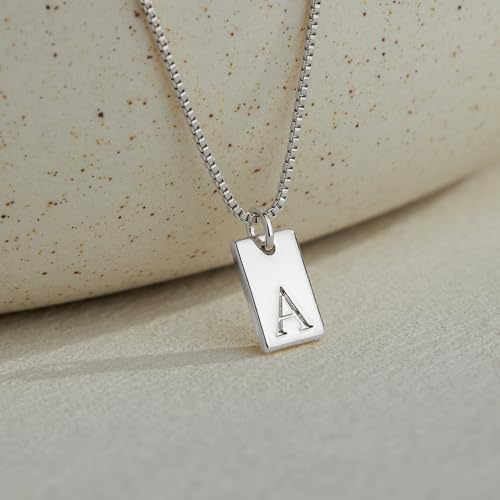 Collier femme chaîne mince or 14K pendentif initiale carré tendance - 3