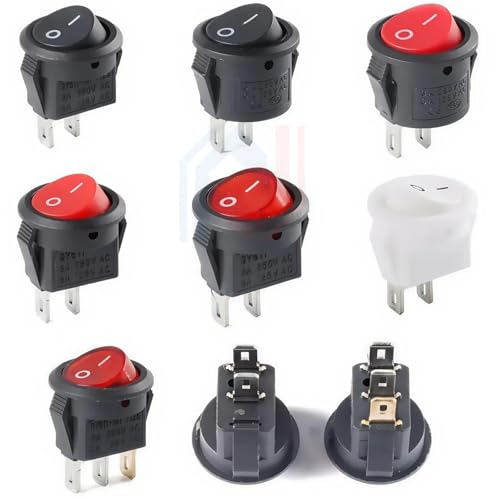10Pcs Small Size Round Rocker Switch LED Illuminated Car Dashboard Dash Boat Van KCD-15 15mm 2/3PIN I/O Button Power switches(Round Black 2p)