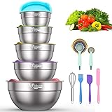 Mixing Bowls with Airtight Lids - 19 Piece Stainless Steel Nesting Bowls Set by Wildone, Colorful BPA Free Lids & Extra Deep, Size 5, 2.5, 2, 1.5, 1 QT, Ideal for Mixing & Serving