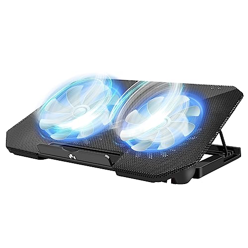 Laptop Cooling Pad, Cooler Pad Chill Mat 2 Quiet Fans LED Lights and 2 USB Ports 5 Height & with Adjustable Speed Mounts Metal Mesh Design, for 9