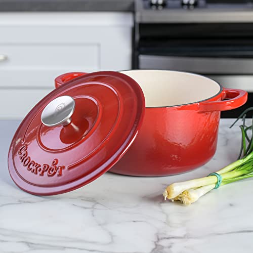 Image of Crock-Pot Artisan 3-Quart Round Enameled Cast Iron Dutch Oven - Gradient Red, Durable Heavy-Duty Cookware for Slow Cooking, Roasting, Baking with Lid (Pack of 2)
