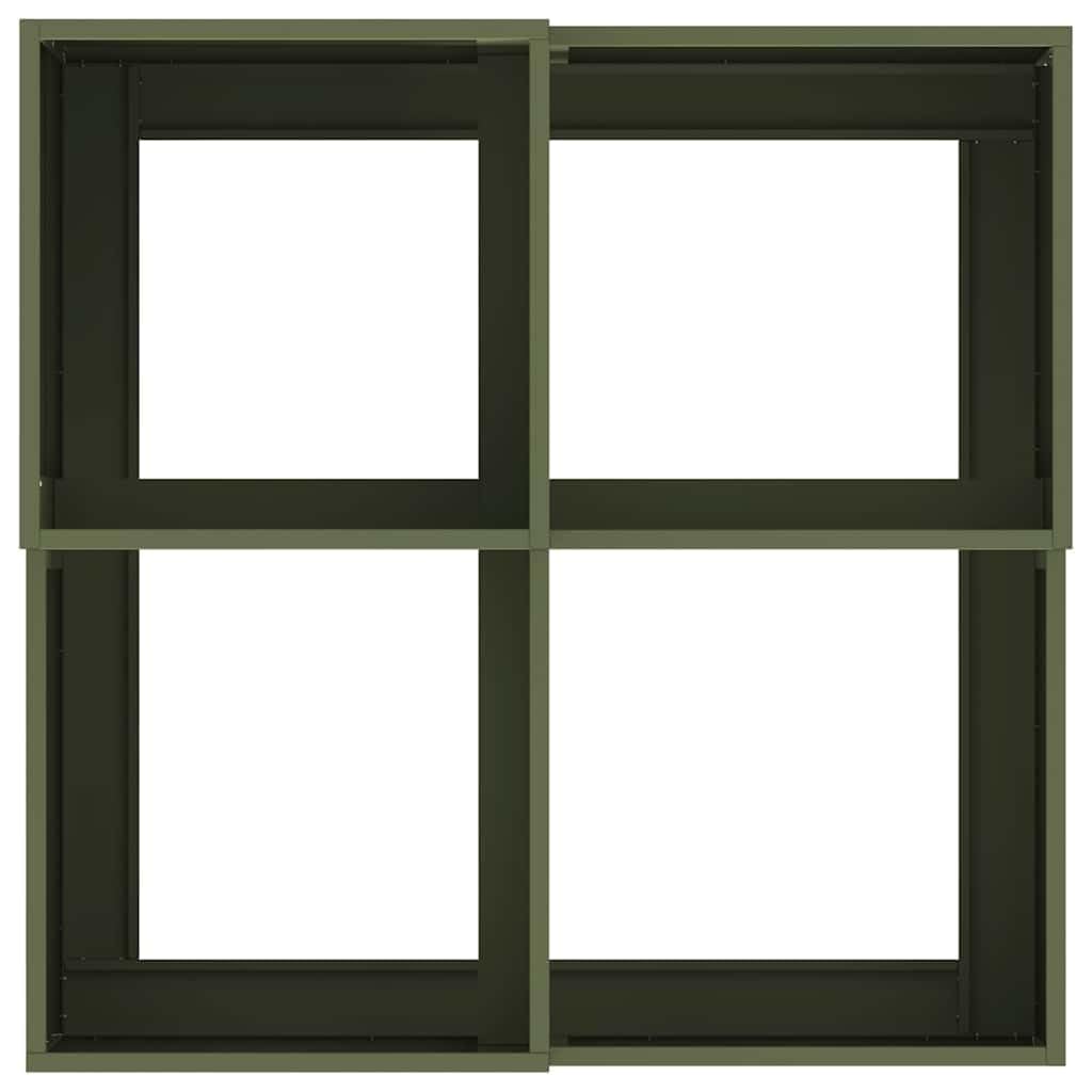 Nowoczesna donica ogrodowa stalowa oliwkowa 80x80x48 cm prostokątna odporna na UV na taras balkon łatwy montaż