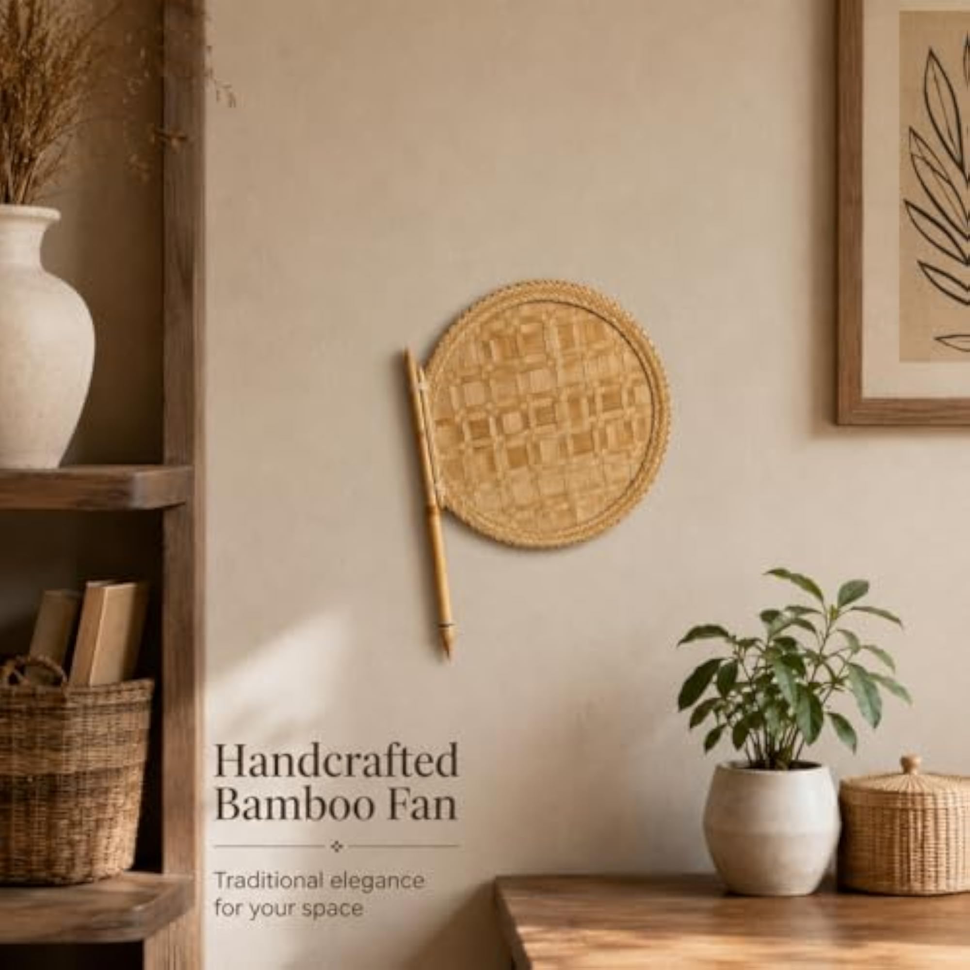 Bamboo Hand Fan, Beige, Pack Of 1
