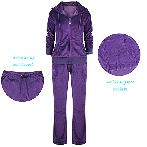 Tanbridge Women's 2 Piece Solid Velvet Tracksuit Set Full Zip-Up Hooded Sweatshirts & Pants Set #TOP3