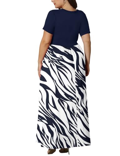 Image of KARALIN Women Plus Size Maxi Dress Short Sleeve Round Neck Loose Fit A-Line | Plus Size Long Dress,Summer Casual Maxi Dresses,Short Sleeve,Side Pockets,Round Neck,Elastic Waist,14 Plus - 26 Plus