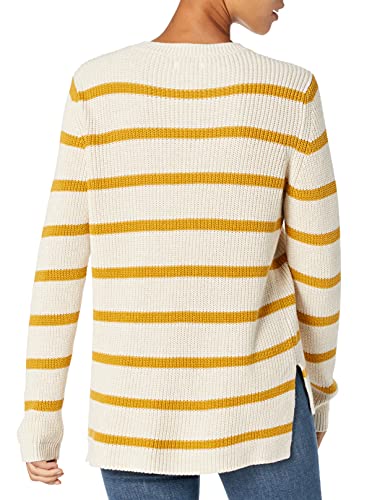 Goodthreads Women's Cotton Shaker Stitch Crewneck Sweater, Oatmeal/Gold, Stripe, Medium #TOP1