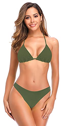 SHEKINI Damen Bikini Set Rückenfrei Verstellbar Ties up Plissee...