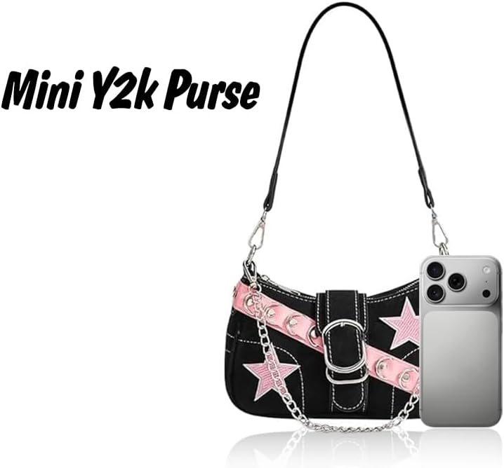 Cute Y2k Purse for Women, Star Embroidery Pattern with Chain Strap Shoulder Bag, Goth Style Cute Mini Purse - Image 7